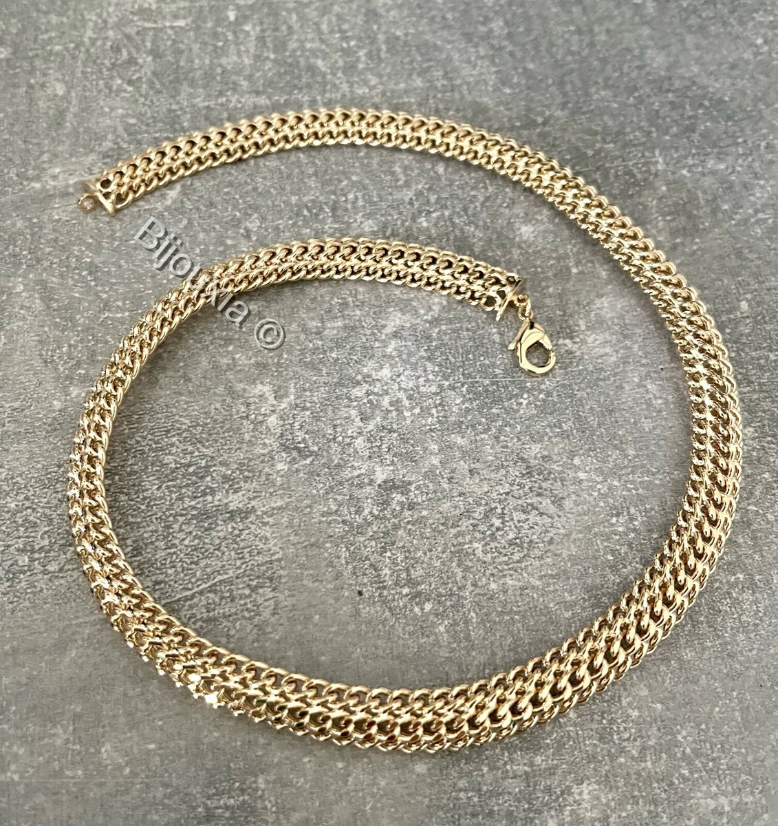 Collier Ancien Maille Américaine En Métal Plaqué Or - Poinçonné - Ras Du Cou Occasion