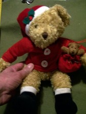 Russ Berrie Sammy Santa Christmas Stuffed Plush Teddy Bear 10" with Toy Sack Bag