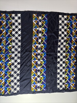 ADRIENNE LANDAU Studio 100% Silk Scarf Blue Designer Print 34  x 34  Square