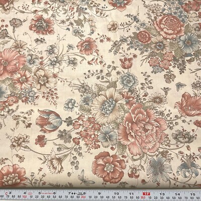 Vintage Joan Kessler for Concord Florals Beige Polished Cotton by the HALF YARD
