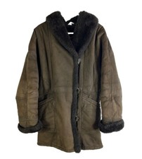 Vintage 90s Womens Medium Suede Leather Faux Fur Penny Lane Coat Afghan 70s