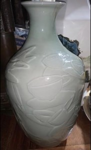 Large Antique Chinese Carved Celadon Vase