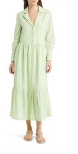 TREASURE & BOND  Size: XXL Long Sleeve Cotton Midi Shirtdress Green Gleam