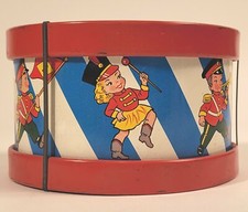 Mid-Century Vintage Children's Tin Drum Set, Musical Toy, Kids' Marching Band