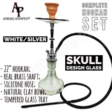 INHALE®️22” HOOKAH SOLID BRASS SHAFT, SKULL DESIGN, SILICONE HOSE, GLASS TRAY