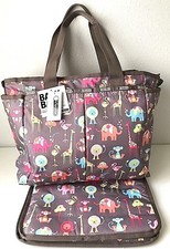 LeSportsac Ryan Baby Diaper Bag Overnight Tote Changing Pad Zoo Buddies NWT