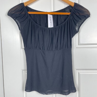 NWT John Galt PacSun Black Ruched Cap Sleeve Top One Size Cotton Y2K
