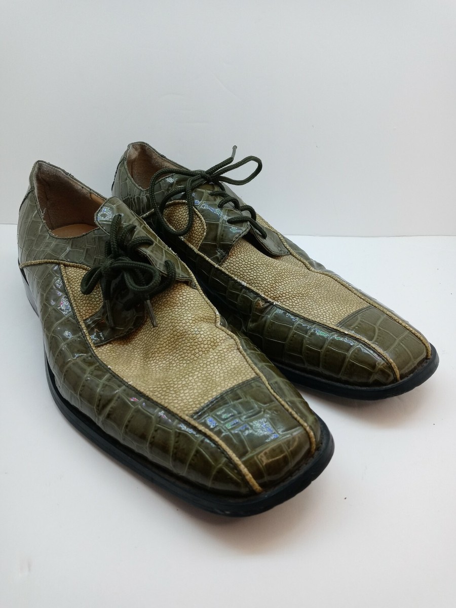 ROBERTO CHILLINI Faux Alligator Pattern Mens Oxfords Loafers Shoes Green SZ  10