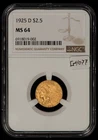 1925-D G$2.50 Indian Head Gold Quarter Eagle - PQ Blazer - NGC MS 64 - SKU-G4077