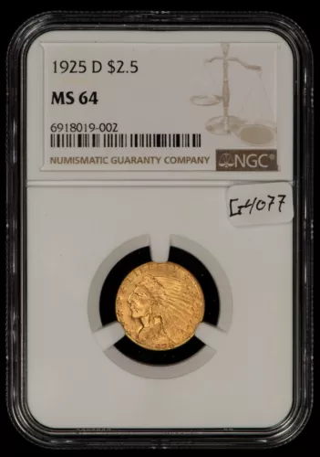 1925-D G$2.50 Indian Head Gold Quarter Eagle - PQ Blazer - NGC MS 64 - SKU-G4077