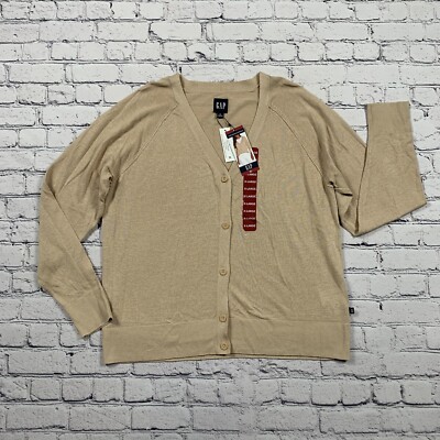 NEW Gap Linen Blend Button Down Cardigan Sweater Size XL Tan V-Neck Lightweight