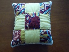 Vintage 1950 Quilted Pillow Machine Pieced Nine Square Quilt Block Muslin Back