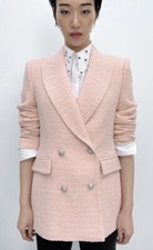 ZARA NEW TEXTURED DOUBLE-BREASTED BLAZER WOOL BLEND PINK Jacket 2094/243 M