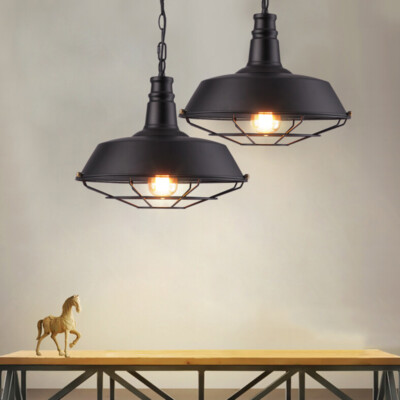 14 Inch Pendant Lamp Industrial Warehouse Ceiling Light Fixture Metal Barn  Shade