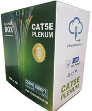 Bulk Plenum 1000ft Cat5e 100% Copper Solid UTP 4 Pairs Cable - Efficient Cables