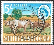 Timbre Animaux Mammifères Bovins Boeufs Rhodésie du Sud 104 o (67068DJ)