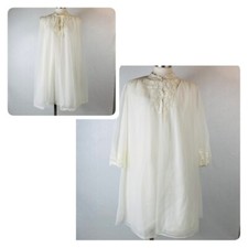 Vtg 60s Van Raalte Sz S Nightgown  Robe Overlay SET Sheer Chiffon Ivory Nylon