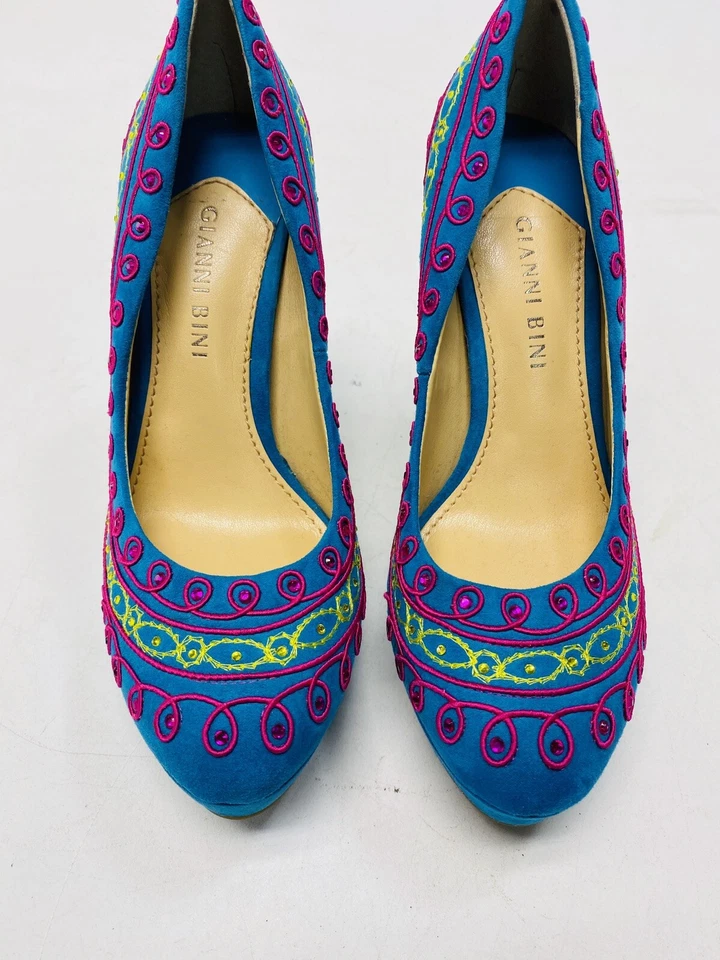 GIANNI BINI Alexis Plataforma Tacones de Aguja Talla 8 M Capri Azul Cuerda Estrás  Foto 4 de 4