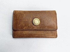 Bvlgari Brown Pebbled Distressed Leather 6 Key Golden Brass Holder Wallet
