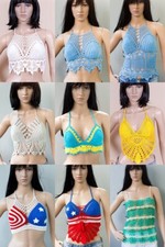 Strandtop Häkel Top Neckholder Party Sexy Sommer Spitzen Crop Strick Bustier BH