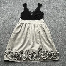 NW Nightway Collections Dress Womens Size 8 Gray Black Mini Ruffle A-Line V-Neck