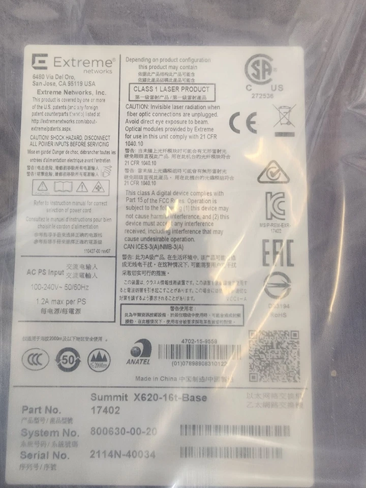 Extreme X620-16T-BASE  17402 1RU Ethernet Switch 12x 10GB RJ-45 4x 10GB - Image 4 of 4