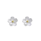 Sterling Silver Golden Five Petal Mini Flower Cherry Blossom Stud Earrings