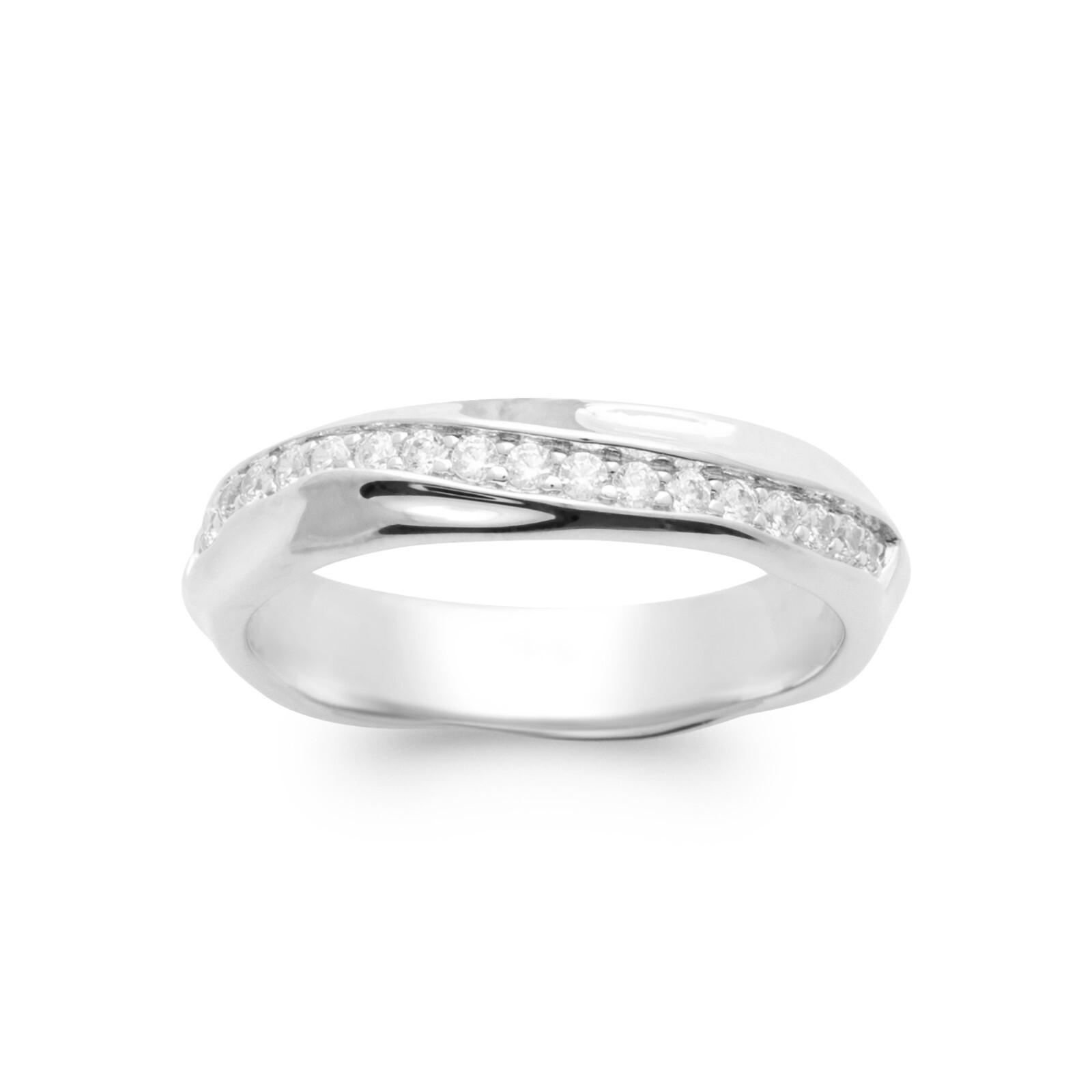 Bague argent 925 rhodié femme anneau géométrique zircon décalé