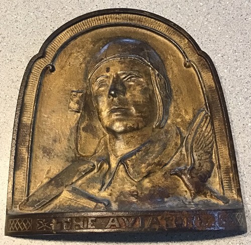 VINTAGE THE AVIATOR BOOKENDS CHARLES LINDBERGH 1929 Copr Connecticut Foundry - Picture 2 of 7