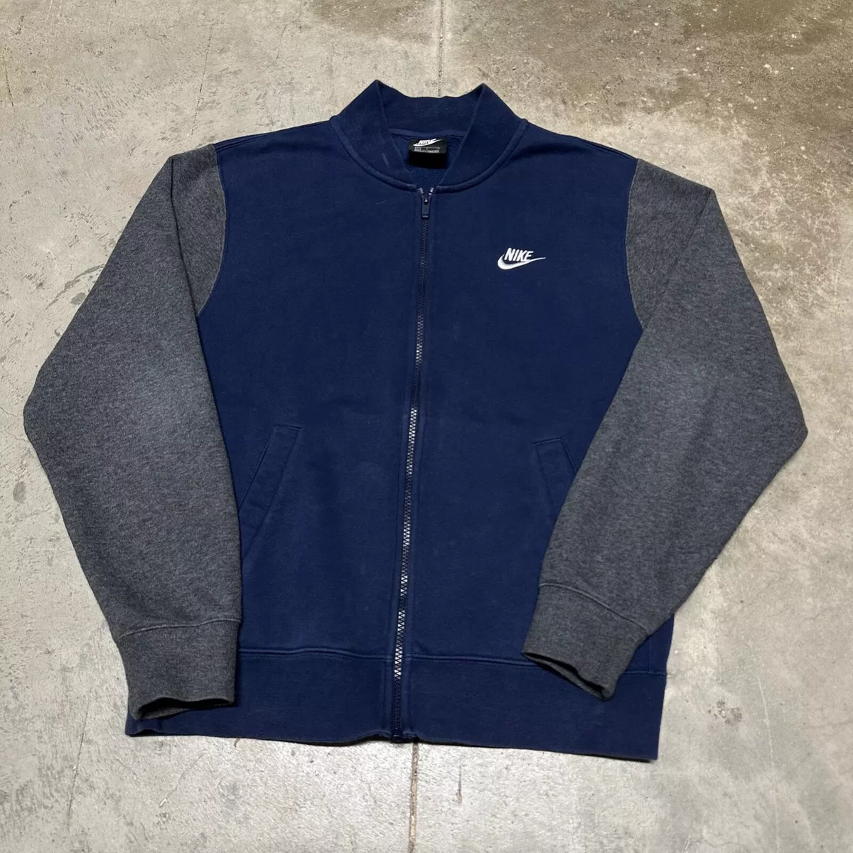 Nike Club Bomber Jacket Mens Small Fleece Lined Full Zip Navy Blue