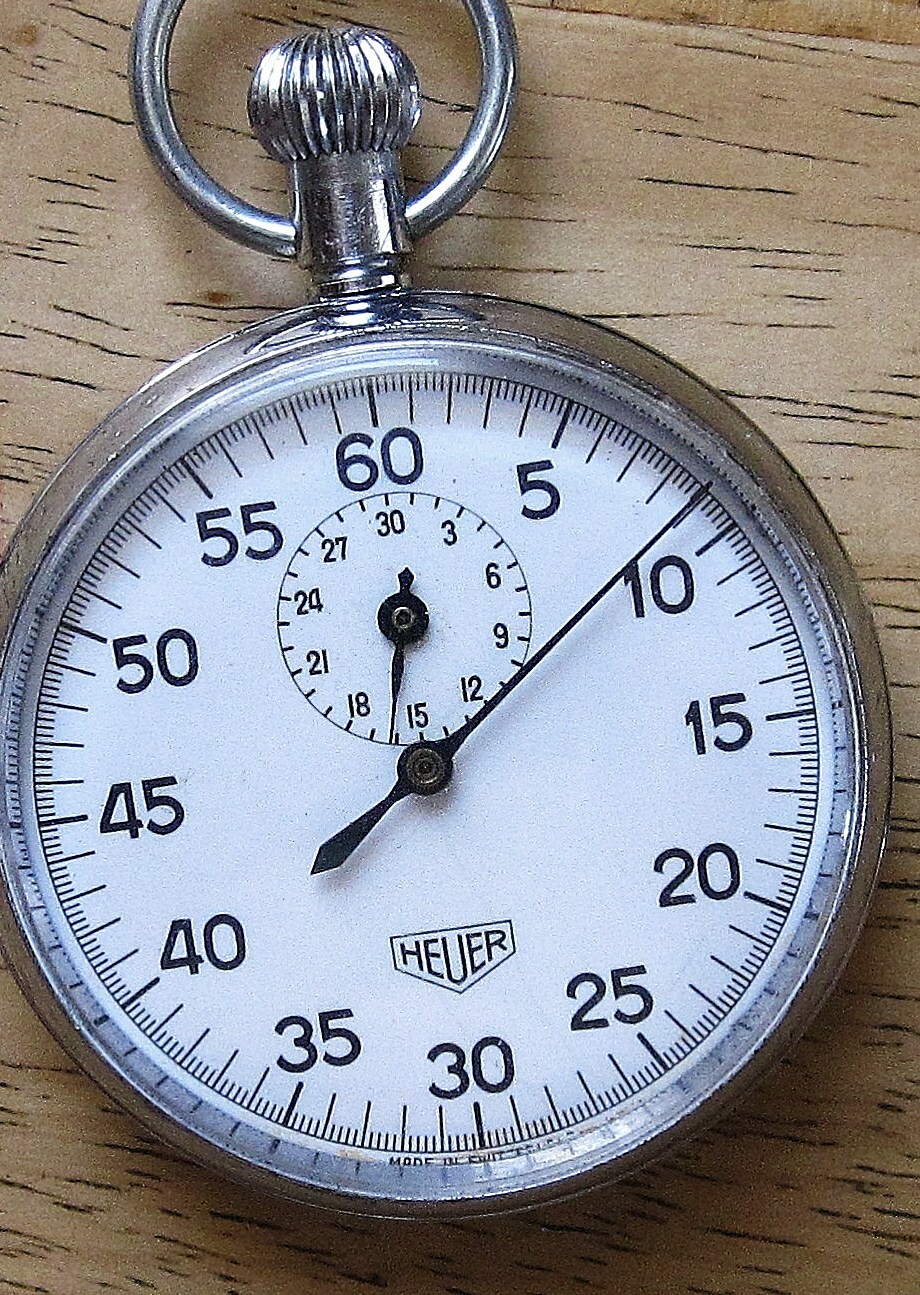HEUER Circa 1960 STOPWATCH, 60 Second, 30 Minute, Rare 1/5 Second Swiss