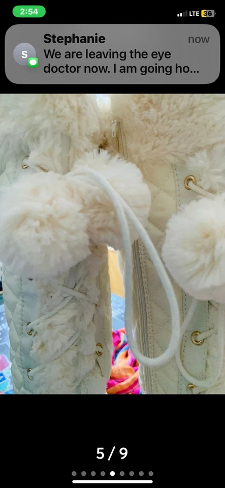 White Fur Lace Up Boots Haidee Sz 7 With With Pompoms - Image 4 of 4