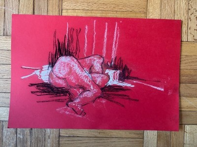 Vintage 1960s Oil Pastel Abstract Drawing Paper Figure Study Man 18 x 12 OOAK