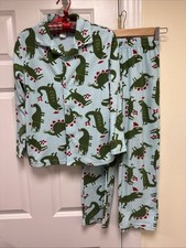 Gymboree Fleece Pajamas Christmas Dinosaurs M 10-12