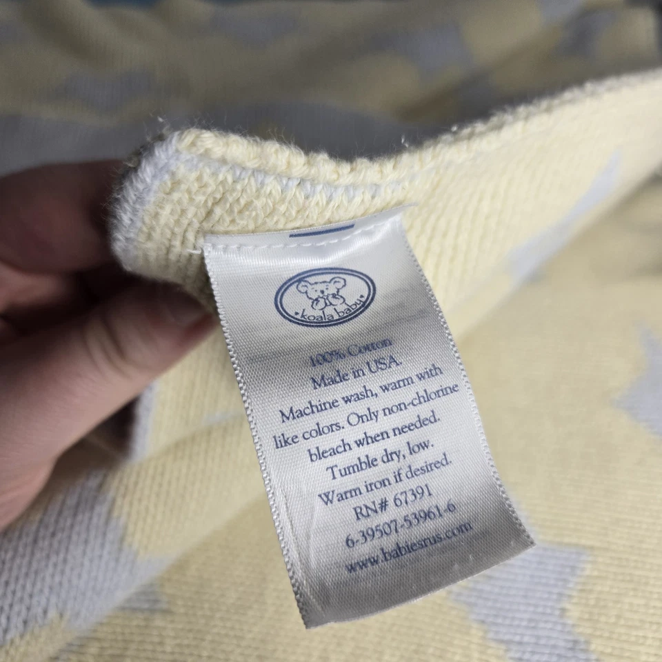 Toys R Us 考拉宝宝蓝色黄色星星毛毯针织 100% 棉双面复古 — 第 3/3 张图片