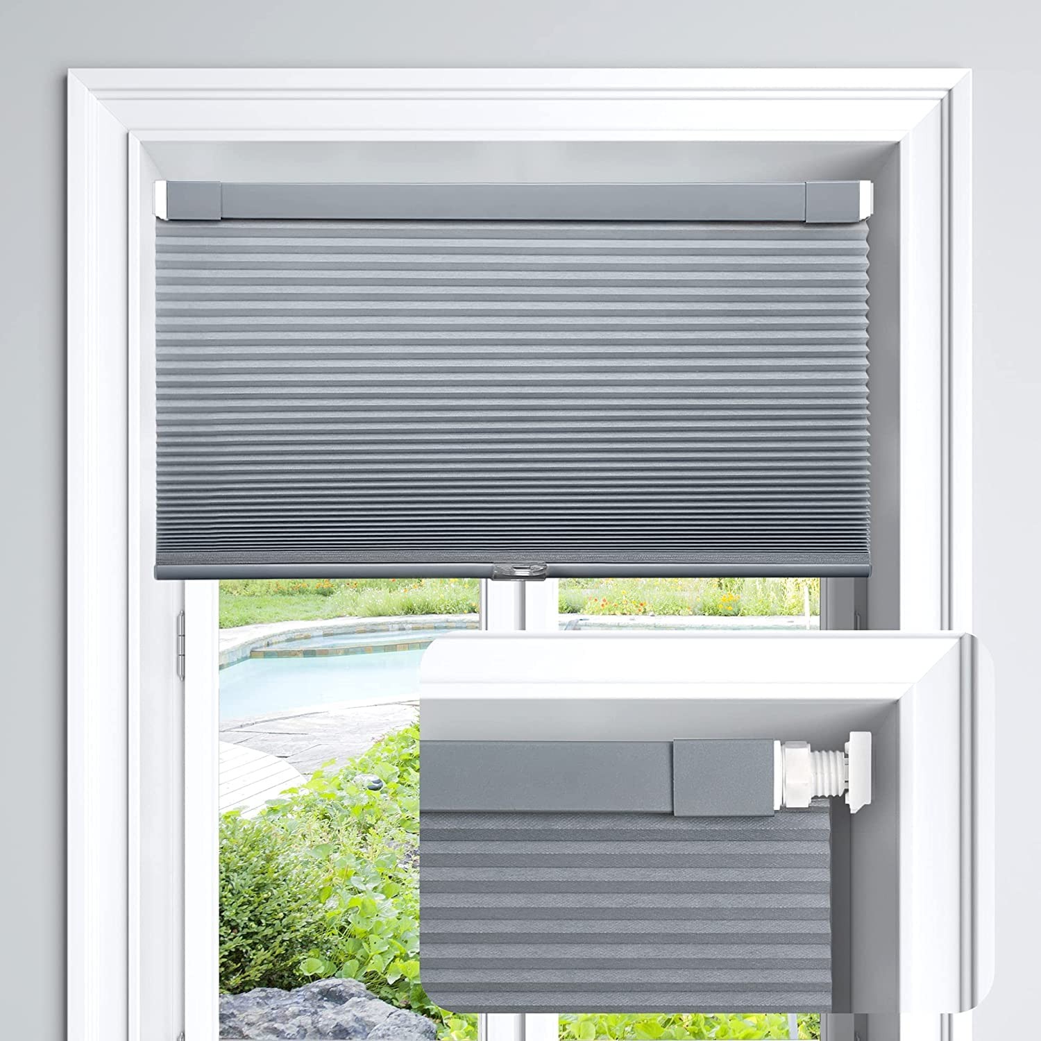 Cordless Cellular Shades, No Tools No Drill Light Filtering 