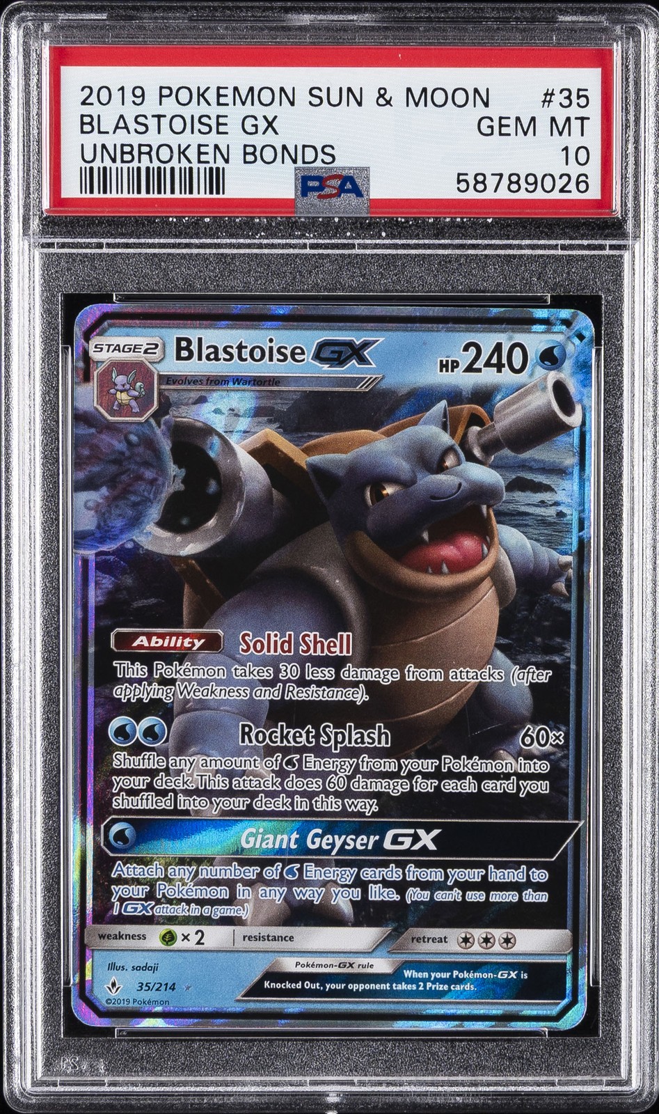 2019 POKEMON SUN & MOON UNBROKEN BONDS #35 BLASTOISE GX PSA 10