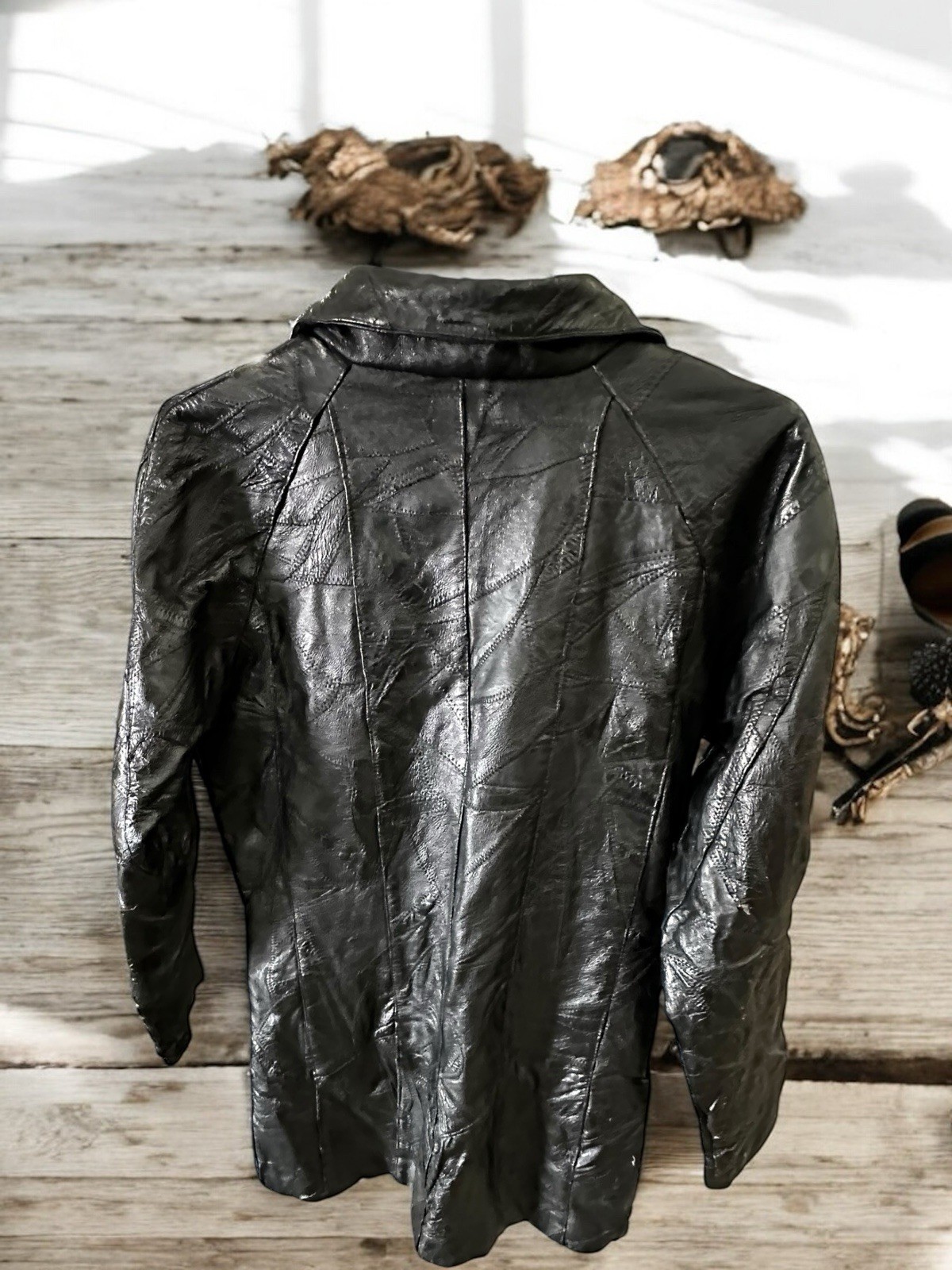 Vintage Cellini 100% Patchwork Black Leather Butt… - image 8