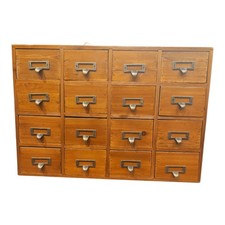 Vintage Wooden Library Card Cabinet, 16 Drawers, 4 Rows High, 4 Rows Wide