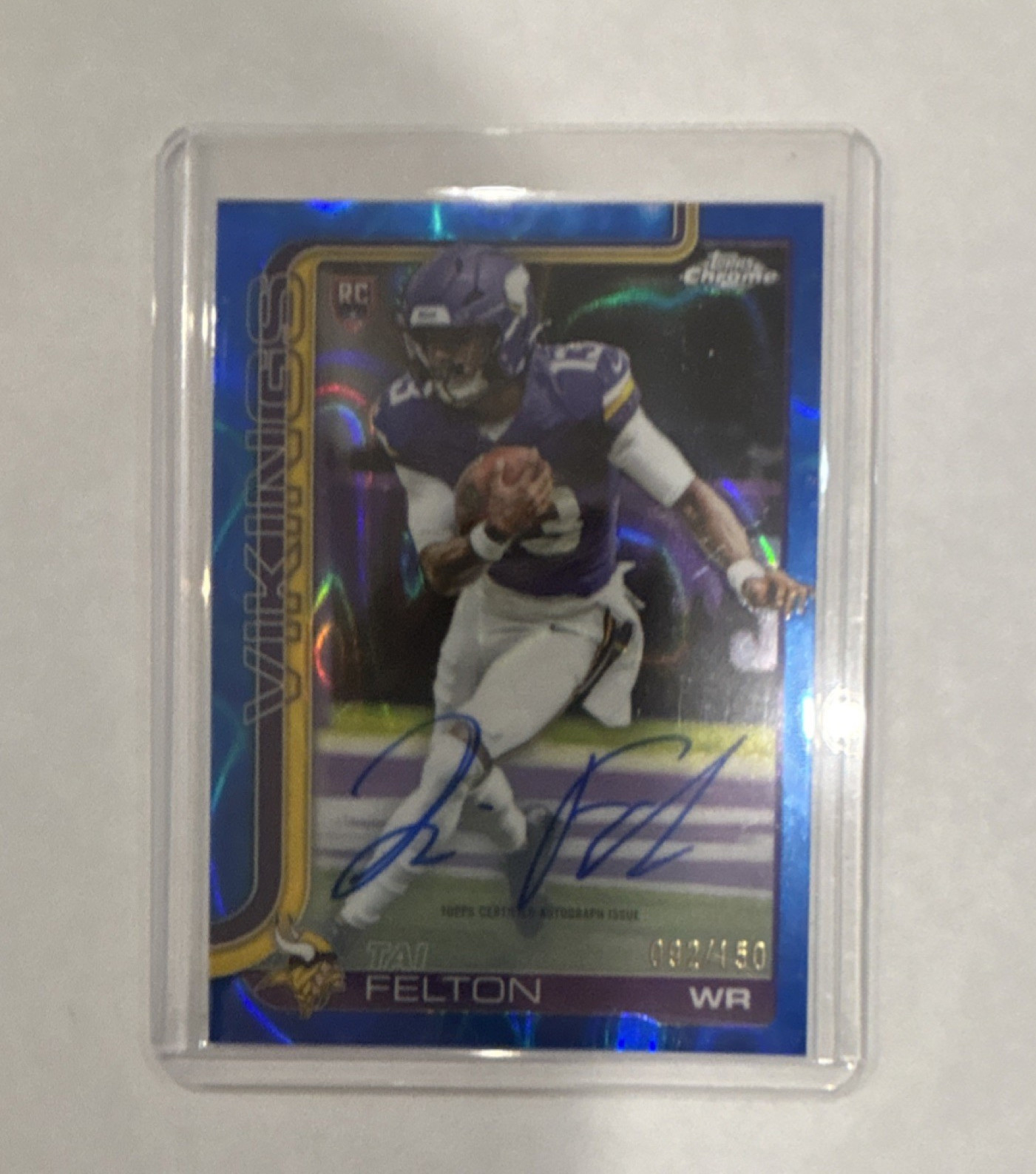 2025 Topps Chrome Tai Felton Blue RayWave Refractor RA-TF Serial /150 Vikings