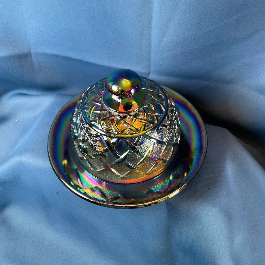 Vintage Amethyst Carnival Glass Covered Butter Dish w/ Underplate – Iridescent