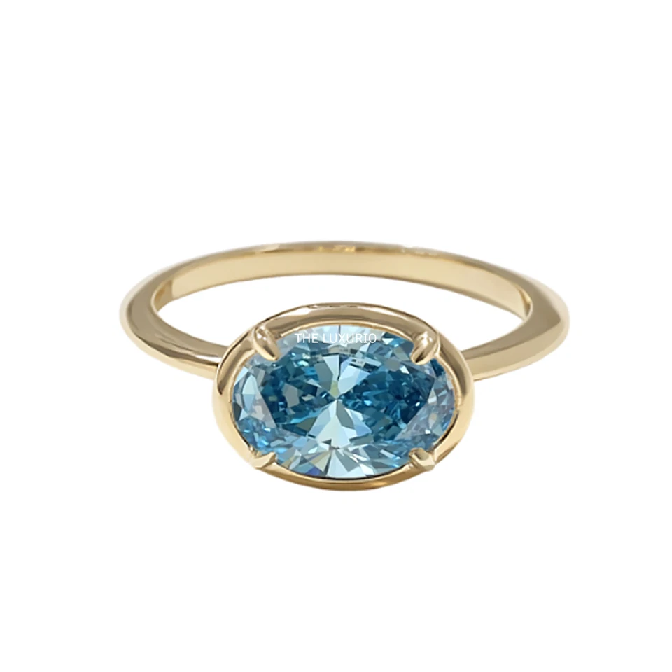 Gold Ring Fancy Intense Blue 14K Yellow  1.80 Ct IGI Lab Grown Oval Cut Diamond - Image 2 of 4