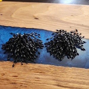 Vintage Shoe Clips Black Plastic Beaded Pom Poms Flapper Fun Collectible