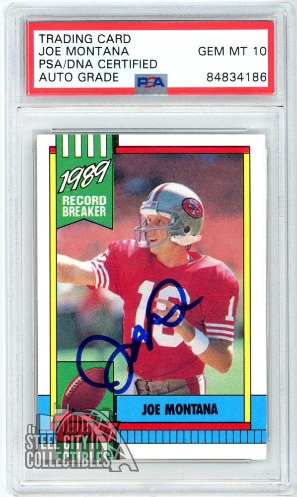 Joe Montana 1990 Topps '89 Record Breaker Autograph Card #1 PSA/DNA 19