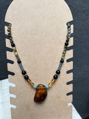 Collar de Ambar Mexicano con Jade Azul y Agata Negra
