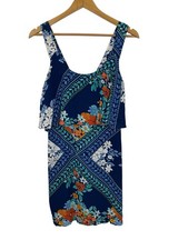Anthropologie Maeve Size 0 Blue Tisana Floral Summer Tank Mini Dress Drape Neck