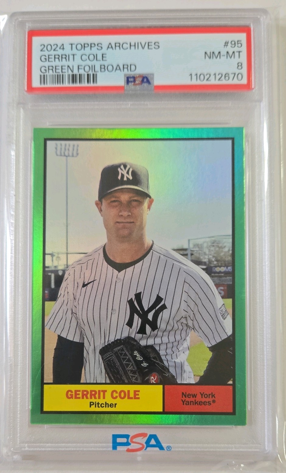 2024 Topps Archives GREEN FOIL 95 Gerrit Cole 27/99 New York Yankees PSA 8 NM-MT