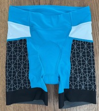 TYR Men's XS Black Light Blue White Tri Exercise Bike Cycle Short COMPETITOR New