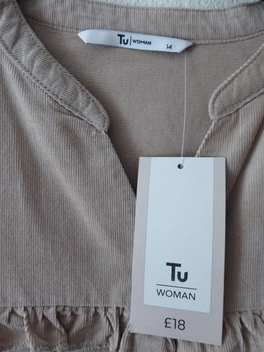 Ladies Top Stone Cord Size 14 Button Front Long Sleeves Frill Detail 100% Cotton - Picture 9 of 13