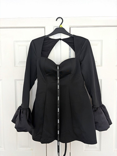 Hero's Women's Black Sweetheart Puff Sleeve Fit & Flare Short Dress L